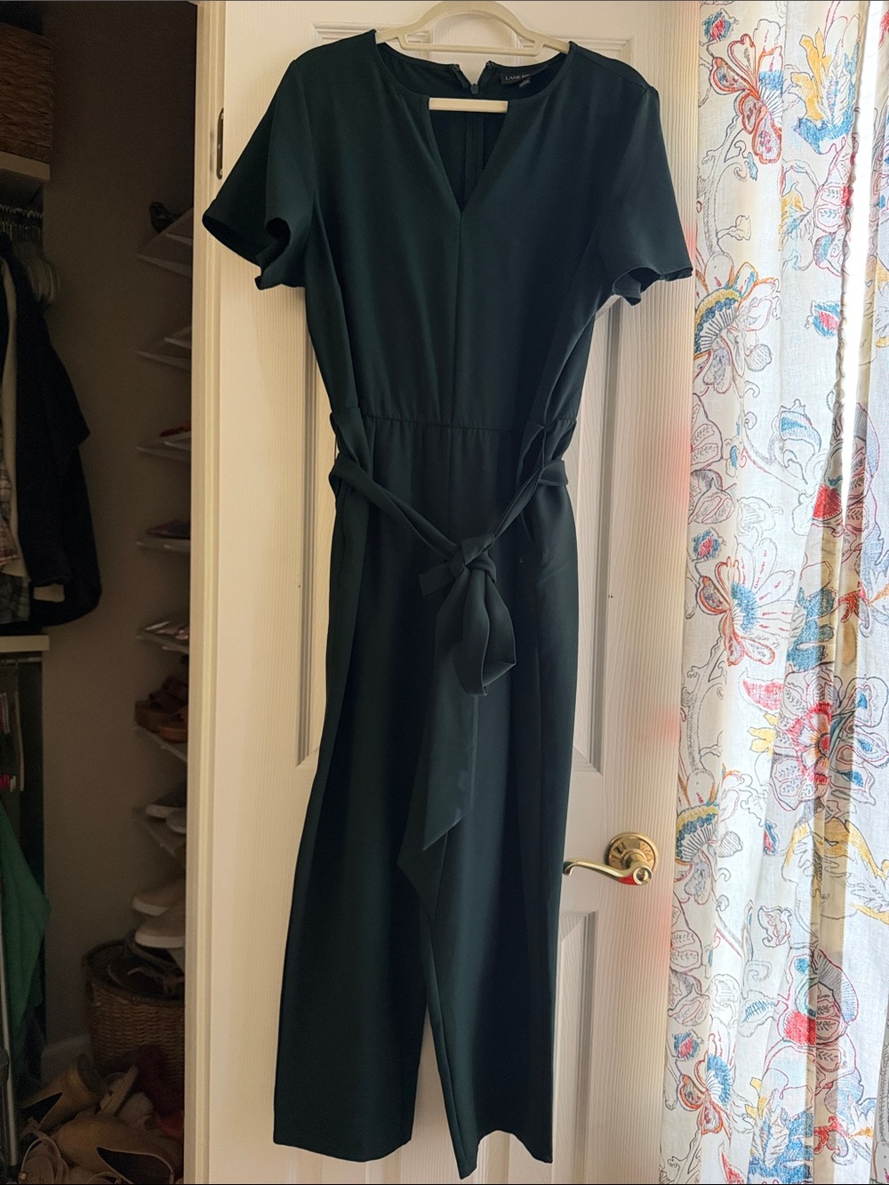 Lane Bryant Forest Green Short-Sleeve Tie-Waist Jumpsuit
